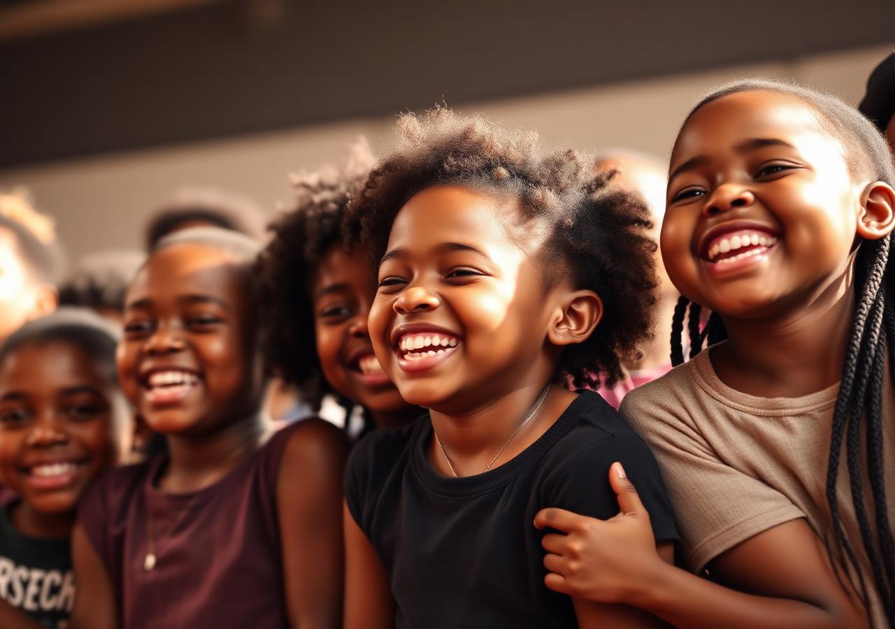 Black youth choir smiling together