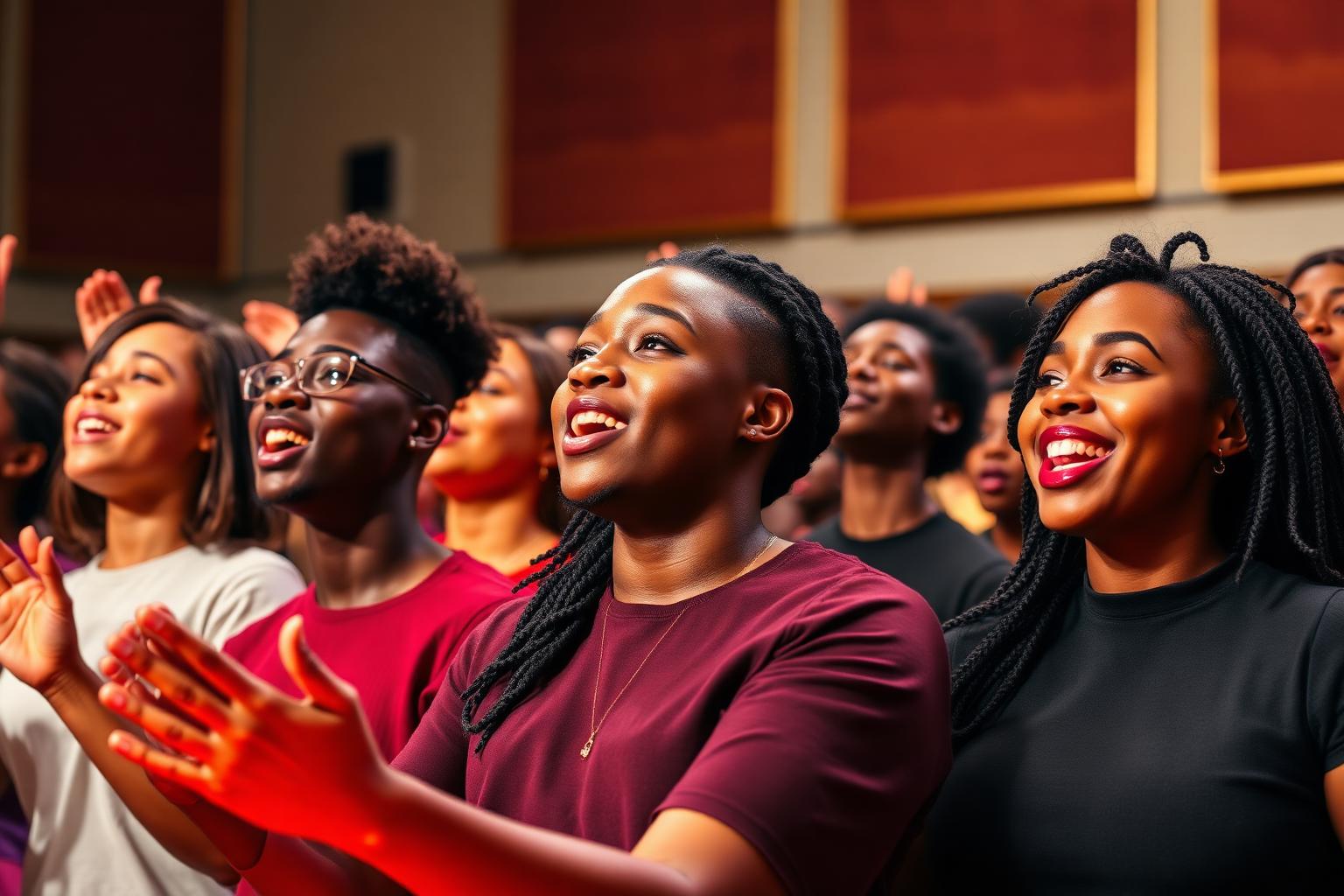 Black youth gospel choir singing in praise